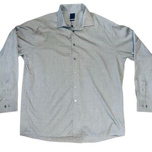 Calvin Klein Mens Dress Shirt Gray Size 17 34/35 Regular Fit Gingham Check